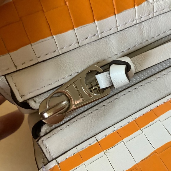 Coach Bleecker Embossed Woven Leather Pocket Clutch Bright Mandarin White NWOT - Picture 8 of 16